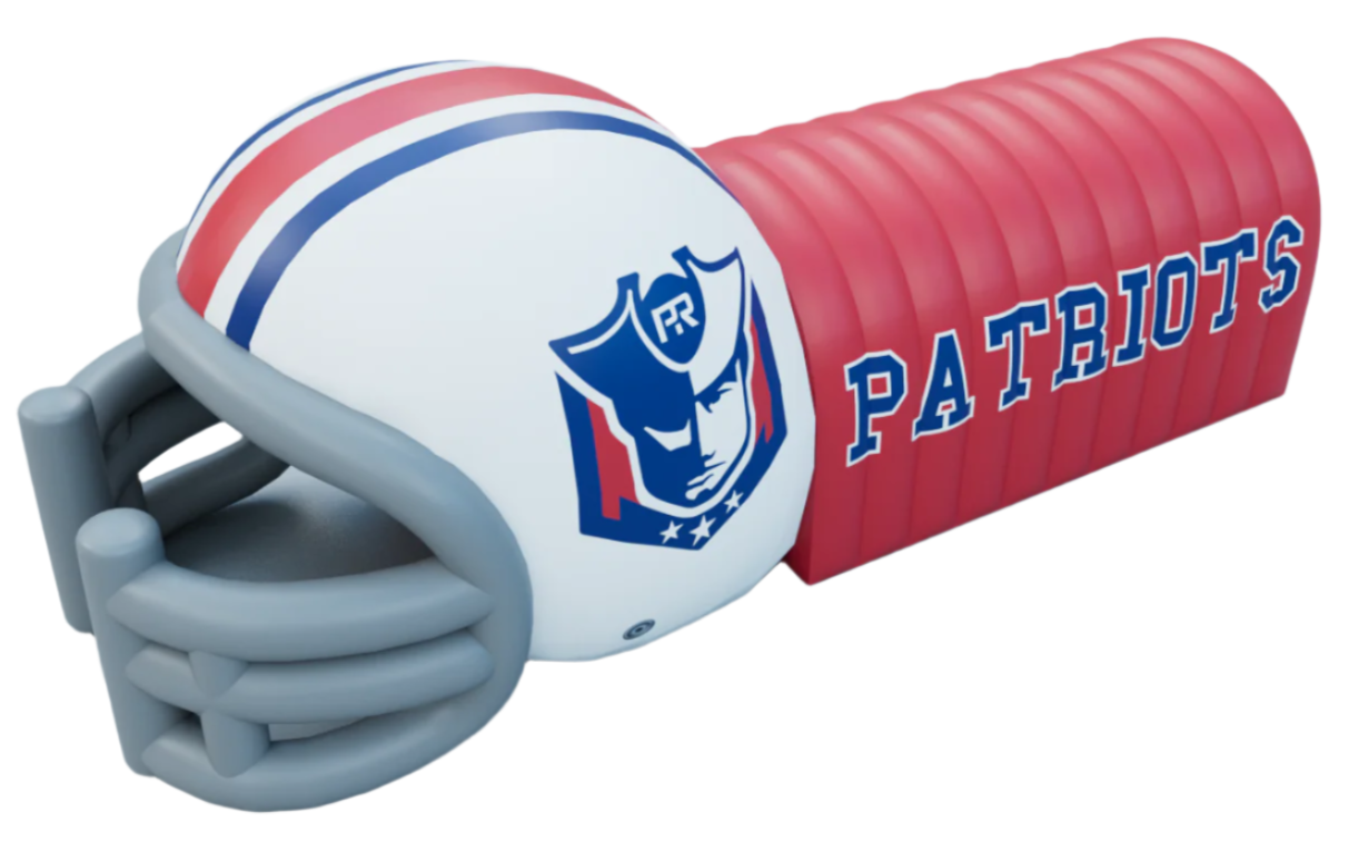 Inflatable football helmet tunnel with stripes