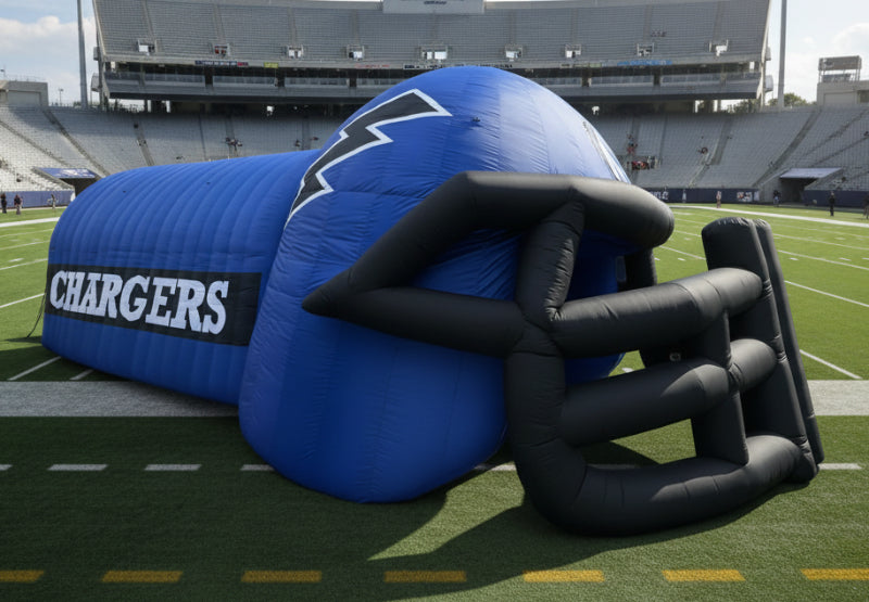 deflating an inflatable football helmet run through Inflatable Football Helmet Tunnel