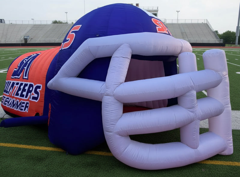 deflating an inflatable football helmet run through Inflatable Football Helmet Tunnel